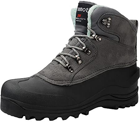 riemot Winterschuhe Damen Wasserdicht Winterstiefel Gefüttert Warme Schneestiefel Thermostiefel Rutschfest Winter Stiefel Outdoor Schuhe Grau EU 40
