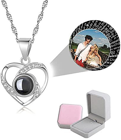 wikkeny Personalisierte Foto Projektion Halskette, 100 Sprachen Ich Liebe Dich, Damen 925 Sterling Silber Halskette Anhänger Schmuck Geschenk - Silber