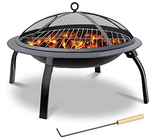 BANNESE Brasero Extérieur Portable Pliant Brasero De Jardin Barbecue Multifonction Exterieur Terrasse avec Grille Capot Étincelles pour Camping Pique-Nique
