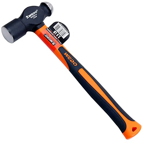 WEDO Ball Pein Hammer with Fiberglass Handles, 2.5lb Ball Peen Hammer with Plastic Non-Slip Coating Handle, High Carbon Steel, Die-Forged, Strong Torque,Length 340mm