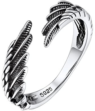 Silvora 925 Sterling Silber Ring Damen Offener Verstellbarer Engelsflügel Ring Feder Fingerring in Silber Mode Schmuck Geschenk