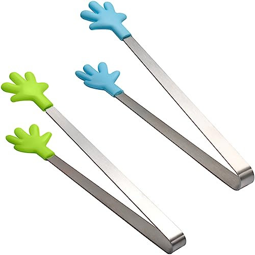 2 Pezzi pinze da cucina,pinza cucina,Mini Pinza Silicone Zucchero,Pinze per Ghiaccio,pinze da cucina professionali,pinza spaghetti,pinza da cucina acciaio inox,per Cucina, Bar e Feste