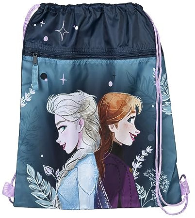 Undercover Turnbeutel Frozen 2 mit Elsa & Anna - Schuhbeutel Mädchen zum Zuziehen mit Sicherheitsverschluss & Reißverschluss Fronttasche - 32 x 41 cm