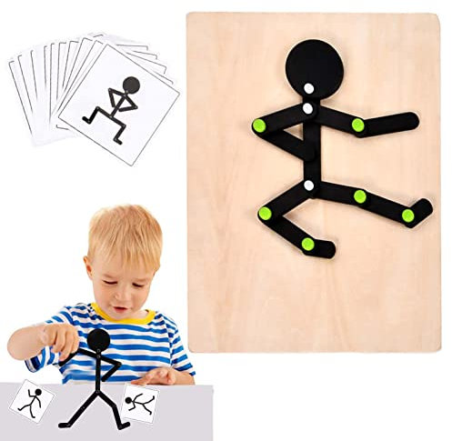 tongfeng Kinder Holzpuzzle Mann Mit 24 Doppelseitigen Karten - Holz Männer Puzzle Spielzeug - Lustige Actionfigur Lernspielzeug - Sportliches Pose Puzzle Frühes Lernspielzeug - Kinderzubehör Aus Holz
