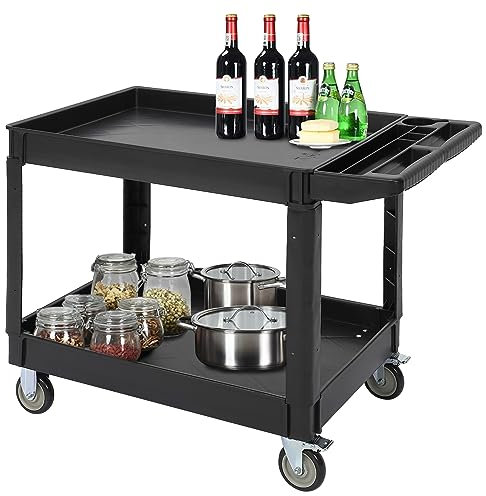 Kunststoff-Vielzweckwagen mit 2 Etagen und 4 lenkbaren Rollen, 230 kg Tragkraft, Maße: 118 x 63.5 x 84.5 cm, Montagewagen, Werkzeugwagen