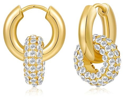LILIE&WHITE Gold Crystal Hoop Earrings, Sparkling Clear Stones, Non-Tarnish & Hypoallergenic, Gift for Women