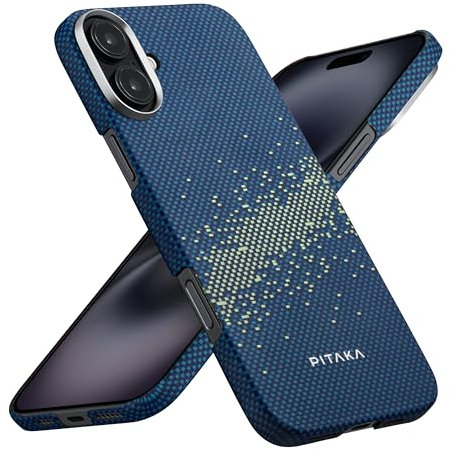 pitaka Hülle für iPhone 16 Plus Ultradünne Handyhülle aus Aramidfaser Kompatibel mit Magsafe Magnetische Schutzhülle Taktile Gewebte Hülle mit Angenehmem Griff Milchstraße Galaxie