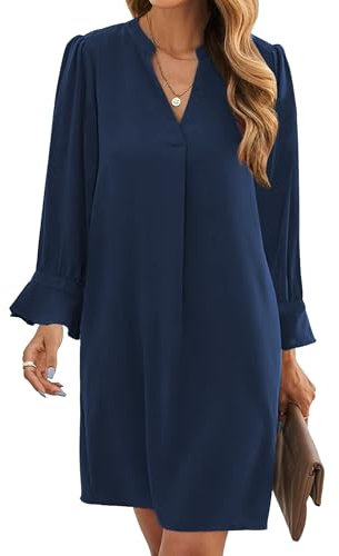 Famulily Women Casual Dresses Fashion Spring Long Sleeve Mini V Neck Cover up Tunic Dress Blue M