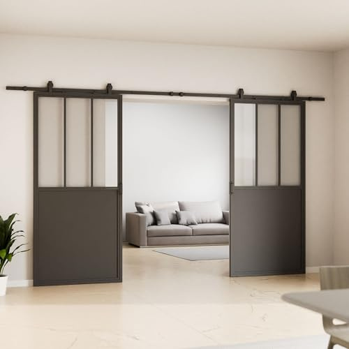 Schulte porte coulissante intérieure en verre, 205x215cm,noir | verre trempé 4 mm
