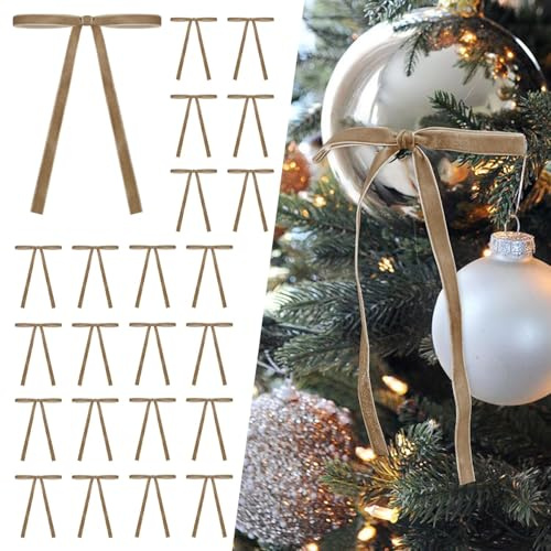 30 Stück Schleifen Weihnachtsbaum, Rote Schleifen Weihnachten, Schleifen Samt Christbaum, Rote Schleifen Weihnachtsbaum, Weihnachtsbaum Deko, Tannenbaum Schleifen Samt Mit Goldenen Drehbändern