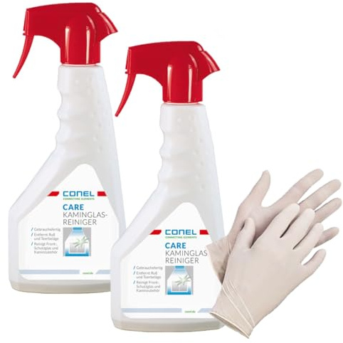 2x Conel CARE Kaminglasreiniger 500ml Handsprayflasche + Einmalhandschuhe