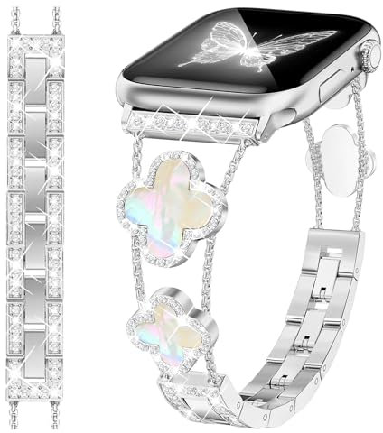 fitonyo Bracelet Diamant compatible avec Apple Watch Series 10/9/8/7/6/5/4/3/2/1/SE,Bracelet métal habillé Sparkle Bling Diamant BraceletiWatch 38/40/41/42mm Argent