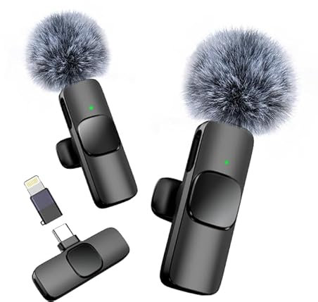 Wireless Lavalier Microphone for iPhone Android,2 Mini Lapel Microphones for Video Recording/LiveStream/YouTube/Online Meeting/TikTok (Grey)