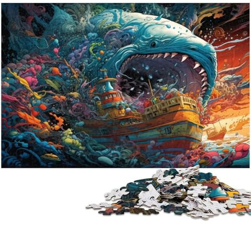 1000-teiliges Puzzle für Erwachsene, Megalodon-Hai, anspruchsvolles Spielpuzzle, gutes Geschenk für Teenager ab 14 Jahren, Größe 38 x 26 cm