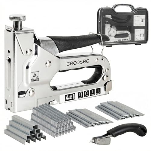 Cecotec Handtacker FastTacker 4in1 Full Equip. 4-in-1 für Klammern, U-Klammern, Nägel & Stifte, Kraftregler, 8000-teiliges Set, Transportkoffer, inkl. Entklammerer, für DIY & Polstern