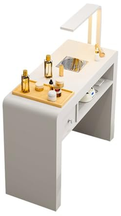 Professioneller Nail Tech Schreibtisch mit Schubladen & Elektrischer Staubsammler Moderner Maniküretisch für Beauty Spa Salon LED Lampe Holz Make-up Schminkstation Nageltisch Workstation
