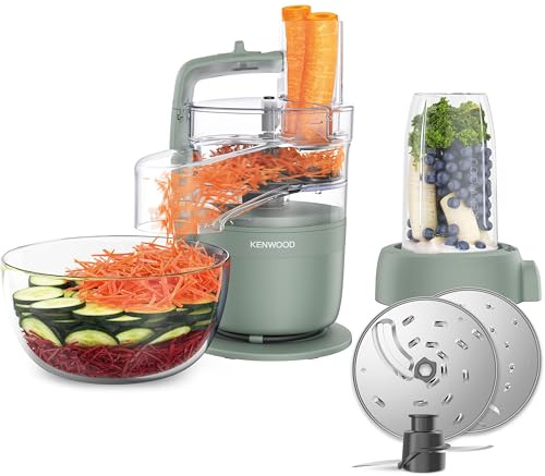 Kenwood MultiPro Compact – Kompakte Küchenmaschine mit Express Serve, Edelstahlmesser, Schneid- und Raspelscheiben, 600-ml-Mixbecher, Pulse-Funktion, Grün (FDP23.380GR)