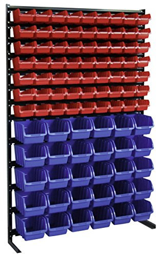 Kleinteilemagazin, Sichtkastenregal, Wandregal mit 93 Kästen