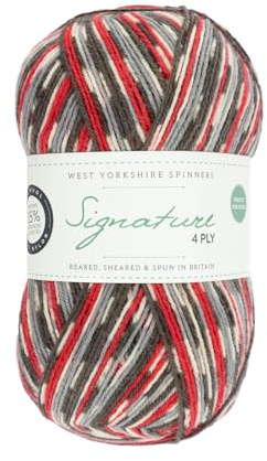 WYS Bluefaced Leicester Wolle Signature 4ply Sock Yarn 861-bullfinch, 100g Wolle, Sockenwolle musterbildend mit Blue Faced Leicester Wool