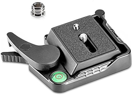 Neewer® Black Aluminum Alloy Quick Release QR Plate Adapter with 1/4-3/8 Screw and Bubble Lever for DSLR Camera Tripod Monopod Stabilizer Ball Head