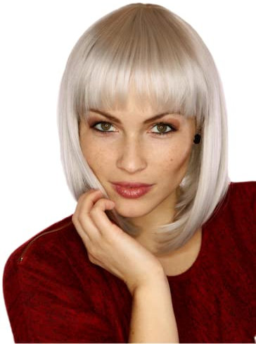 Prettyland Damen Frauen Silber-Grau Bob Mittellange 35cm Kurze Natürlich Matte Anime Glatte Silver-Grey Perücke silver Short Wig C566