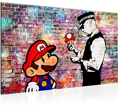 Runa Art Bild Mario and Cop Modern Wandbilder Jugendzimmer Wohnzimmer 1 Teilig - Made in Germany - Street Art Bunt Flur 303014c