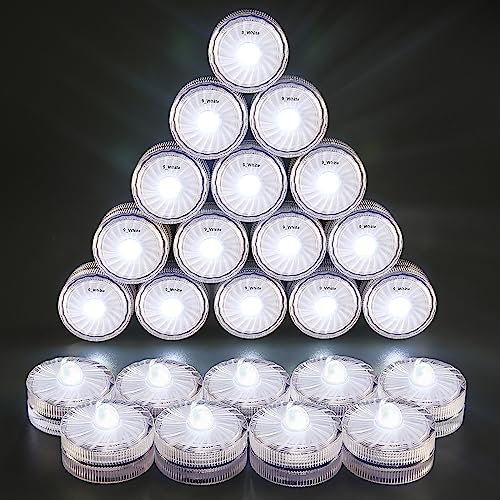 HL Unterwasser-LED-Licht, weiße wasserdichte flammenlose Teelichter, Pool-Lichter für zu Hause Vase Festival-Hochzeitsparty-Dekoration 24pcs