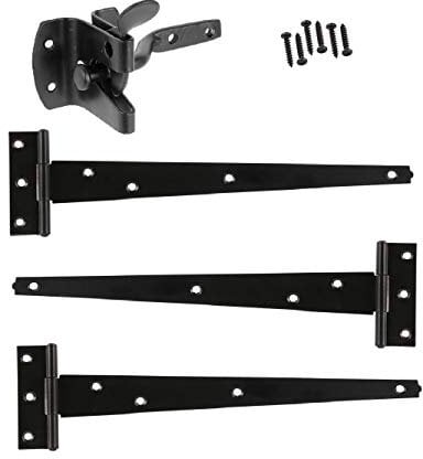 Merriway BH07086 Heavy Duty Wooden Garden Gate Hanging Kit, 3 x 12 inch Black Tee Hinges, Black Auto Close Latch & All Fixings