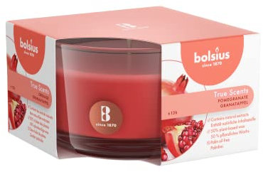 BOLSIUS Moods & True SCENTS Kleine Duftkerze im Glas Granatapfel, Wachs Baumwolldocht, rot, S, 302