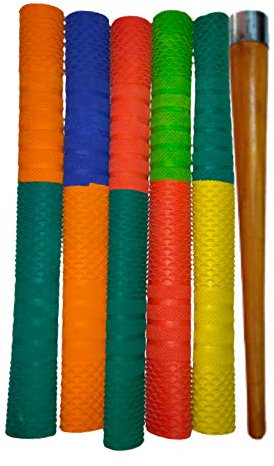 Kalindri Sports Set of Wooden Grip Applicator Gripper Cone and 5 Cricket bat Grips Multicolour (Wave Band Duo)
