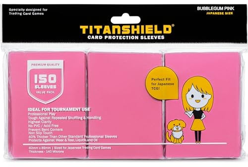 TitanShield (150 Sleeve/Bubblegum Pink Small Japanese Sized Trading Card Sleeves Deck Protector for Yu-Gi-Oh, Cardfight!! Vanguard & More