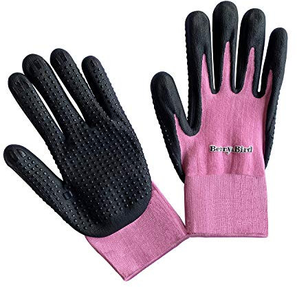 Berry&Bird Gartenhandschuhe für Herren und Damen, Rutschfeste Gartenarbeitshandschuhe mit Mikroschaumbeschichtung, Nahtlos Gestrickte Nitril-Latex-Punkte Hofarbeitshandschuhe für Garten(1 Paar)