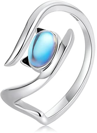 Damen Ring 925 Sterling Silber Mondstein Katze Ringe für Frauen Einstellbare Verlobungsring Muttertag Geburtstag Geschenk für Mädchen