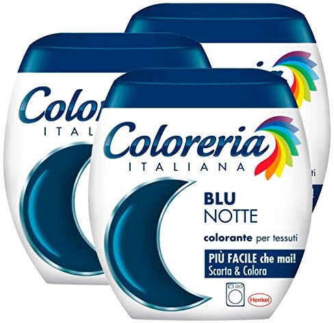 3 x Coloreria Italiana Stofffarbe Farbstoffe für Stoffe in der Waschmaschine, Farbe Nachtblau Alles in einer Formel - 3 Packungen à 350 g