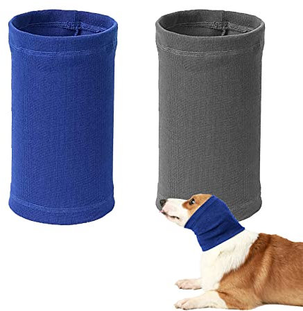 Dog Snood Neck and Ears Warmer, 2 Pcs Ear Muffs Noise Protection for Pets, Covers Protector Hoodie for Anxiety Fireworks Bathing Grooming (Blue+Grey) (Large(46-76cm))