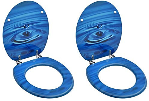 WC-Sitze mit Deckel, 2 Stück, MDF, Wassertropfen-Design, Blau