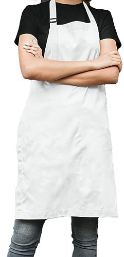 MFAZ Morefaz Ltd Set mit 2 oder 1 verstellbaren Unisex-Küchenschürze aus weißer Baumwolle, Weiß 2 Stück, Einheitsgröße (1, White, Unisex)