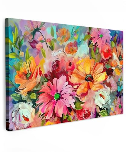 MuchoWow© Leinwand Bilder Klein 30x20 cm Mini Wanddeko Wohnzimmer Aesthetic Room Decor Deko Zimmer Wandbilder Modern Fotogeschenke Kunstdruck - Blumen - Bunt - Kunst - Ölfarbe