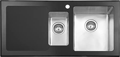 Kitchen Sink Kitchen Sink Stainless Steel 1.5 One Half Deep Bowls Left Hand Drainer & Strainer Waste Pipe Kit, 1000 X 500 mm Black Suitable for Kitchen and Outdoor Bars (Size : Left Hand Drainer)