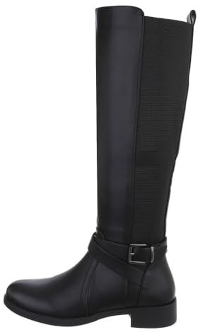 Ital Design Damenschuhe Stiefel Flache Stiefel, 2690-, Kunstleder, Schwarz, Gr. 36