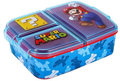 Stor Super Mario Kids Childrens Multi Compartment Rectangular School Travel Lunch Food Box Sandwich Bento Container, BPA Free, 07437