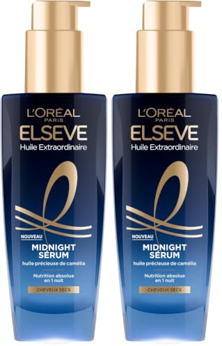 L'Oréal Paris - Sérum Capillaire de Nuit pour Cheveux Secs - Nutrition & Sans Transfert - Huile précieuse de Camélia - Elseve Huile Extraordinaire - 100ml