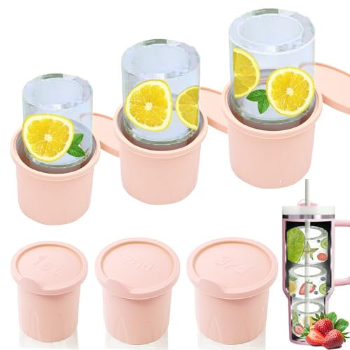 Eiswürfelform für Stanley Cup mit Deckel Silikon Eiswürfelmaschine Hohlzylinder Eiswürfelform Eiswürfel Groß Eiswürfelbehälter für Stanley Cup Zubehör Whisky Getränken Kaffee(Rosa)