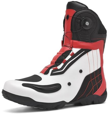 CZPLG Bequeme Motorradstiefel Männer, wasserdichte Lederkampfstiefel, Straßenreitstiefel für Männer, Schutzausrüstung Reitstiefel(Color:White,Size:40 EU)