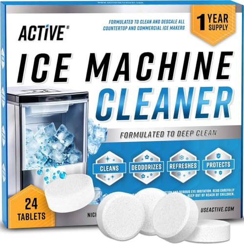 Ice Machine Cleaner Maker Descaler - 24 ACTIVE Clean Tablets Compatible with Frigidaire, Opal, GE Profile, Kitchenaid, Nickel Safe Scale Remover for Countertop, Nugget Ice Makers - Bulk 1 Year Supply