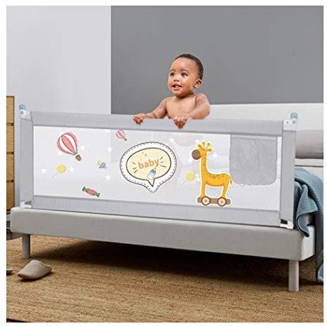 Zaun, bruchsicheres Sicherheitsbettgitter, vertikal nach unten anhebbar, Kinderschutz, Bettleitplanke, Erhöhung, Fallschutz (Farbe: Grau, Größe: 200 cm, 1 Stück)