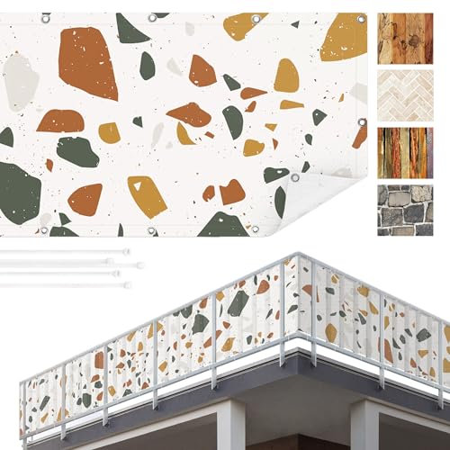 Balkon Sichtschutz Steinoptik 90x700 cm inkl. Kabelbinder Wetterfest Blickschutz Balkonverkleidung Balkonbespannung Sonnenschutz Balkongeländer Windschutz Terrasse Garten Deko Ideen Bunt TEXBS_1048