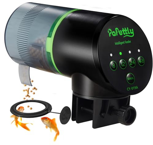 Papettly Futterautomat Aquarium, Automatischer Fischfutterautomat für Aquarium mit Batteriebetrieben, Fische Fischfutterspender 200ml, 2 AAA-Batterien im Lieferumfang enthalten, Fischfutterschwimmring