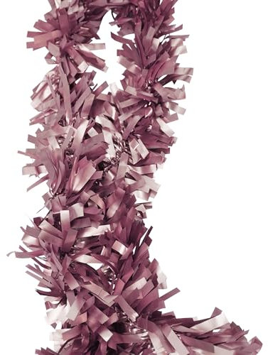 Trimming Shop 6.5ft/1.98m Rose Pink Wide Chunky Christmas Tinsel Garland Shiny Metallic Foil Twist Xmas Tree Garland for Holiday Celebration, Festive Party, Indoor & Outdoor Hanging Decorations