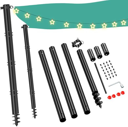 HAYOHRT 2 Pack 10Ft Shade Sail Poles with D-clamp Outdoor Sun Shade Cloth Pole Kit Heavy Duty Metal Post for Sun Shade Sail String Light Garden Yard Backyard Ground Grassland